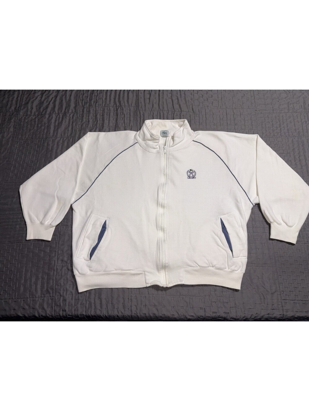 Vintage 80s IZOD Lacoste Tennis Track Jacket Mens XL White Crocodile Preppy